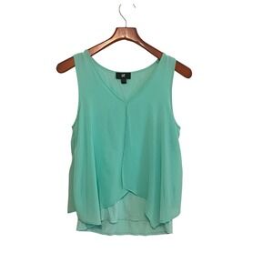 Vtg Iz Byer Top Med Sleeveless Tank Sheer Overlay Aqua‎ Green Fairy Whimsical ☀️